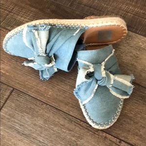 Denim Bow Slides